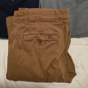 Rowm Classic Fit Comfort Stretch Flat-Front Twill Chino Pants Mens 36x32 Brown